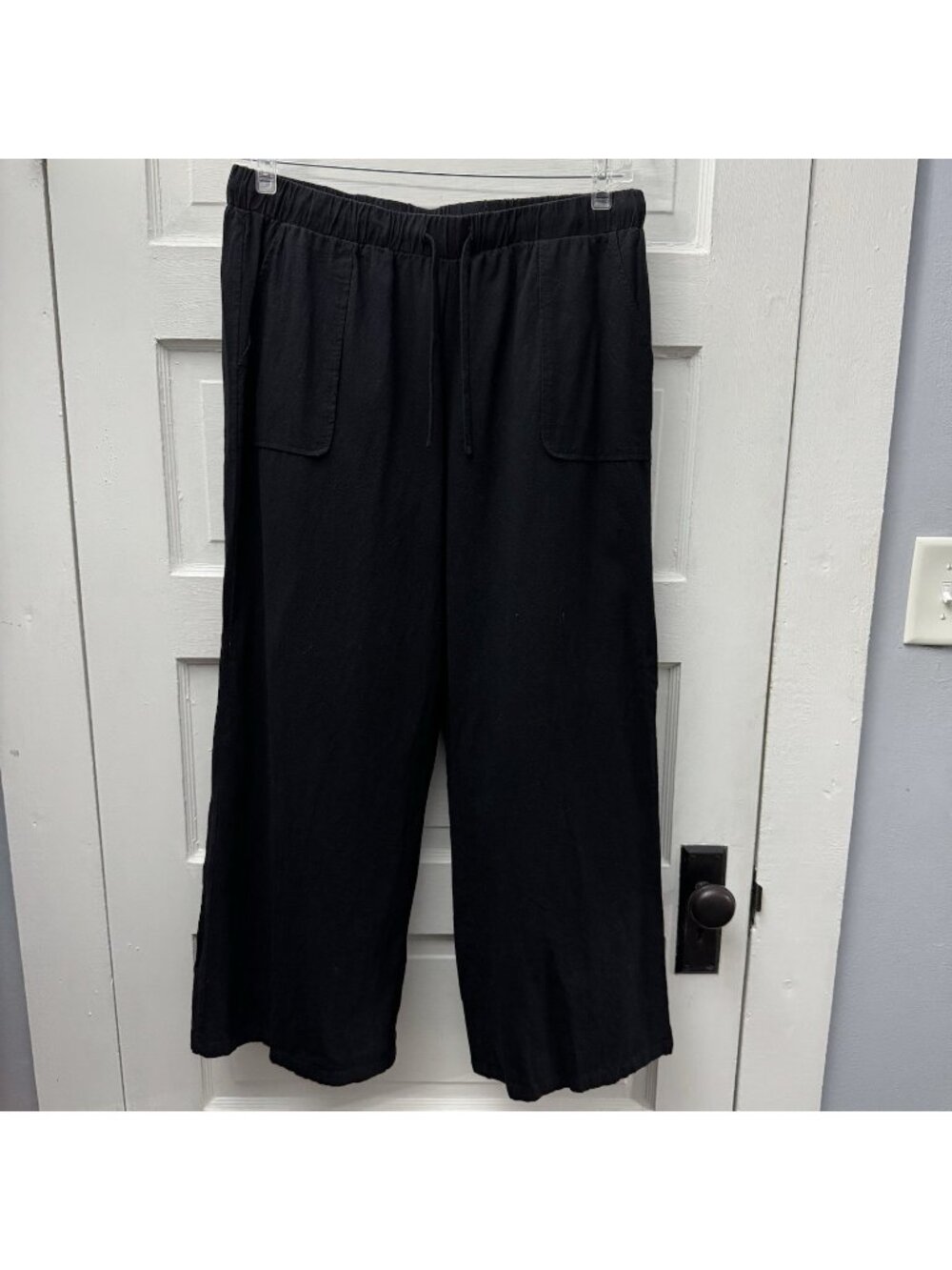 ShopCozy XXL Black Wide Leg Pants Pull On Drawstring Cotton Lounge C.O.Z.Y.